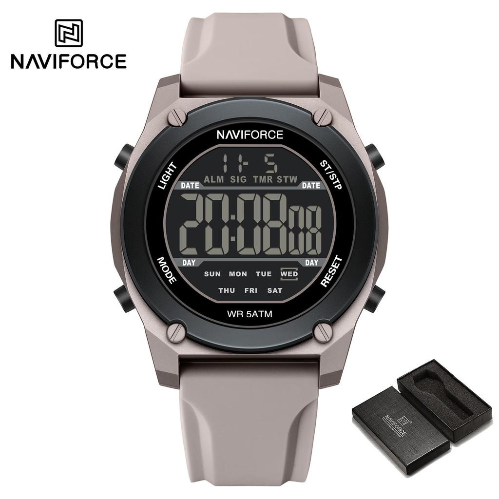 Naviforce Оригинальные мужские цифровые часы с ЖК-дисплеем, дата, календарь, секундомер, будильник, силиконовый ремешок, ночной узор, водонепроницаемые мужские часы NF7134