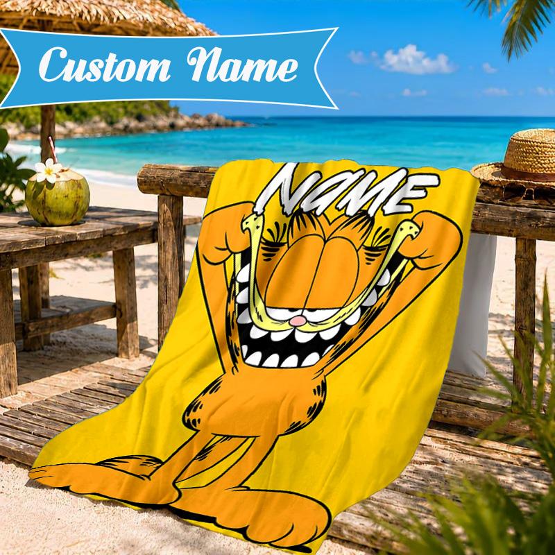 Custom Name Gar-field's Pawsome Beach Towel Microfiber Beach Towel, Lightweight and Quick-Dry, for Summer Travel, Swimming Pool Gift