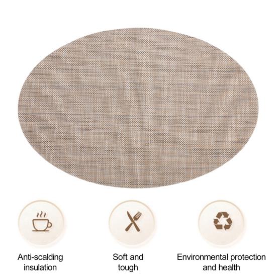 PVC Woven Table Mats Ellipse Solid Color Non-slip Waterproof Wear-resistant Heat-resistant Bowl Pads Drink Cup