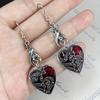 1pair Retro Gothic Bat Heart Shaped Dangle Earrings For Men, Holiday Gift