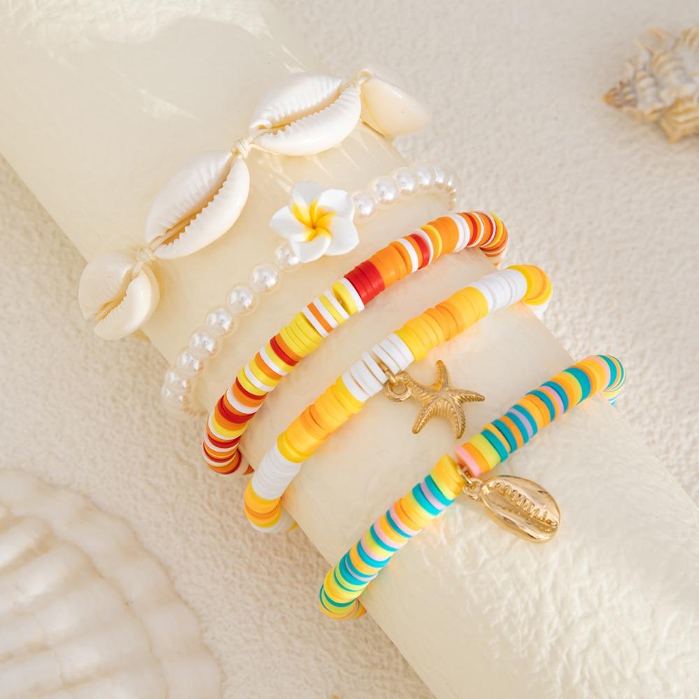 Colorful Ocean Style Hand Chain Sweet Bohemia Bracelet Set Vintage Starfish Shell Bracelet  Beach
