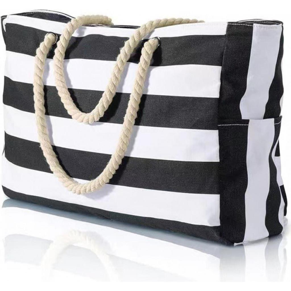Women's Handbag Large Capacity Stripes Tote Pouch for Women Foldable Beach Bag Waterproof and Sand Resistant Travel Bag