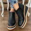 Large Size Slope Heel Martin Boots Autumn and Winter New Short Boots European and American Flat Bottom Side Zipper Round Head Leather