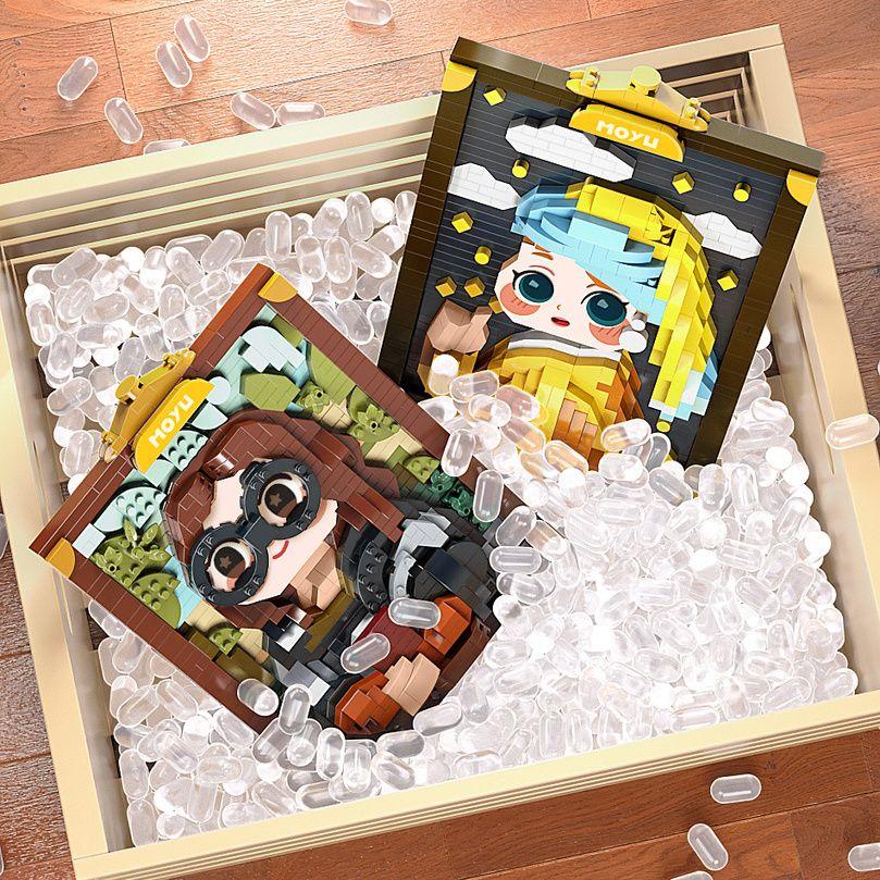 Famous Painting Series Building Blocks Girl Wearing Pearl Earrings Oil Painting Room Decoration Girl Gift Building Blocks