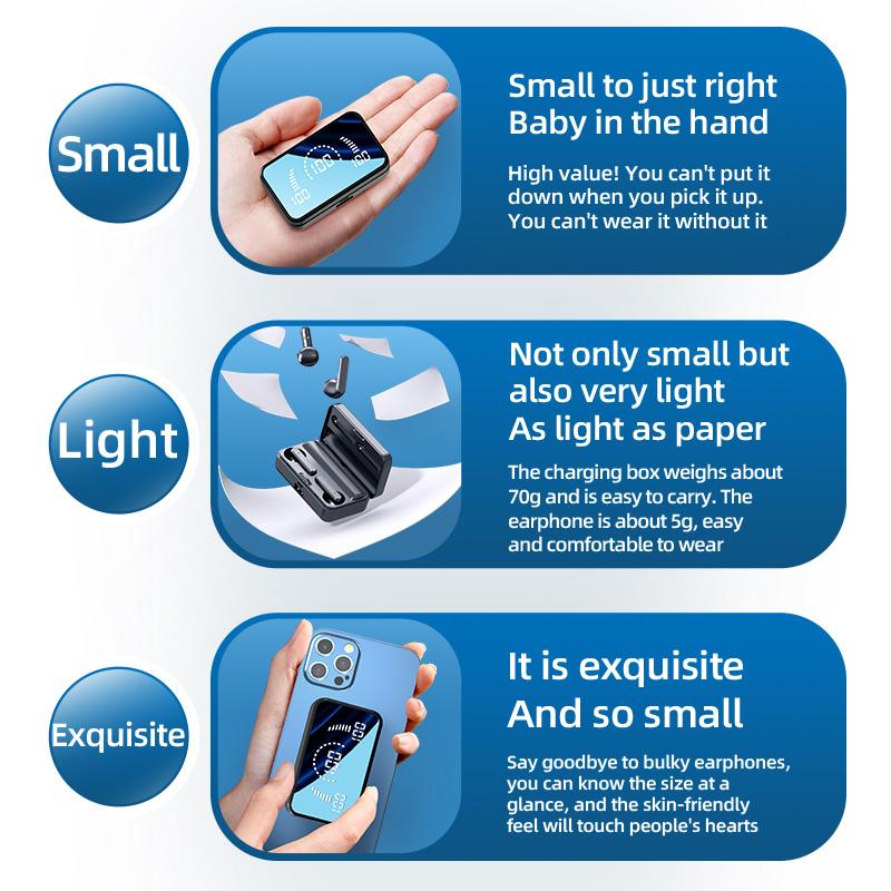 S20 Mirror Bluetooth 5.2 HIFI 3D Стерео Широкоустойчивые водонепроницаемые наушники с микрофоном Светодиодная гарнитура с сенсорным управлением