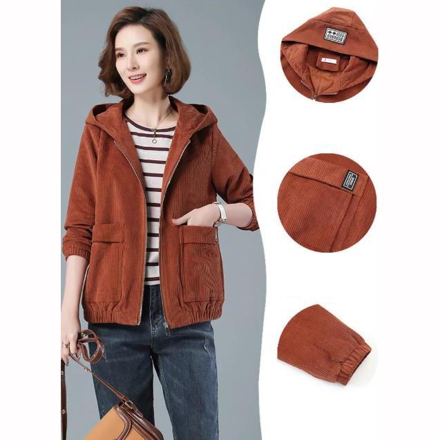 Вельветовое короткое пальто женское весенне-осеннее корейское свободное однотонное пальто с капюшоном модное повседневное женское пальто на молнии