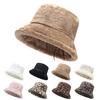 Winter Warm Thickened Plush Bucket Hat Super Soft Adjustable Windproof Versatile Leopard Cap Women Headwear