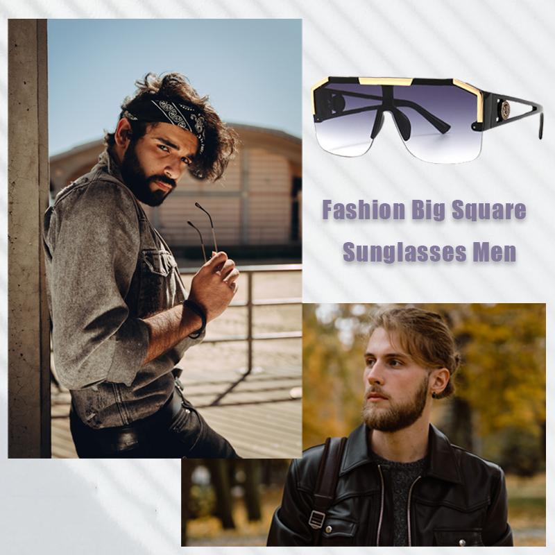 Мужские модные солнцезащитные очки, большие квадратные винтажные брендовые дизайнерские солнцезащитные очки, модные очки для вождения, уличные очки UV400