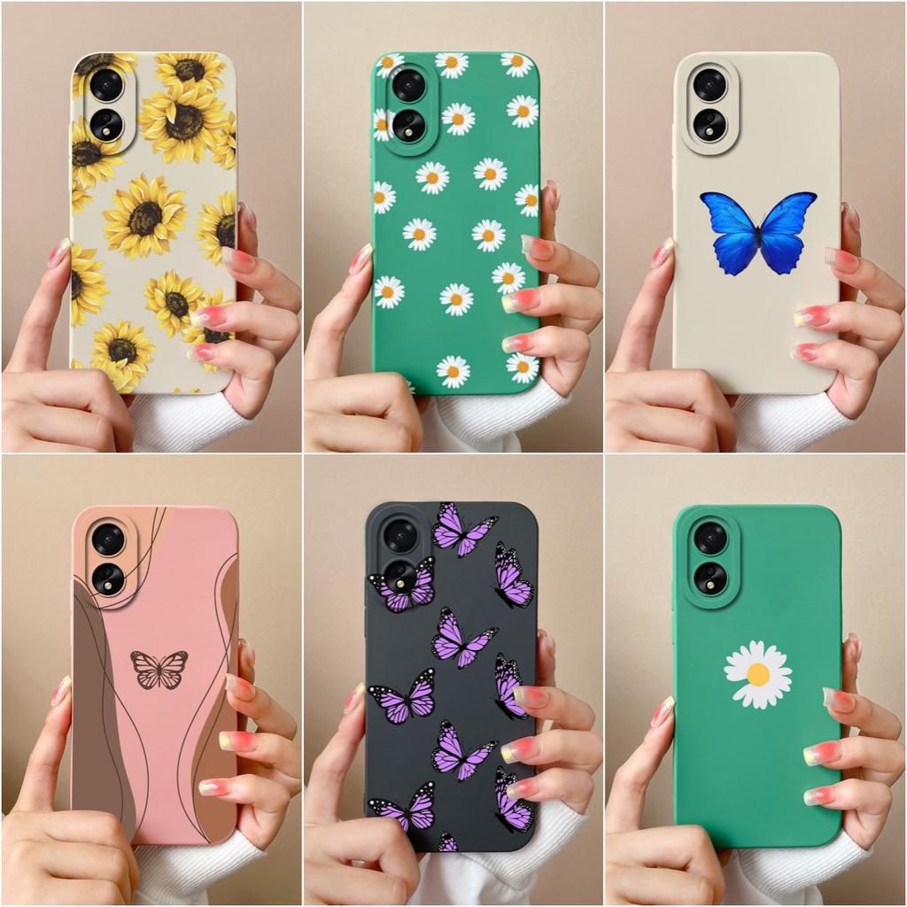 For OPPO A2 A38 A58 A78 A79 Realme 11 Pro Plus Phone Case Cute Fashion High Quality Sunflower Butterfly Matte Liquid Silicone For OPPO Phone Bumper