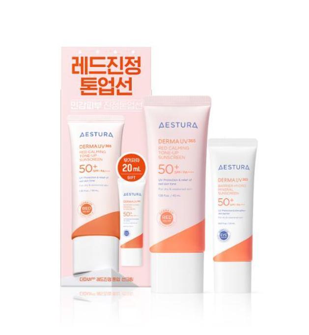 Aestura DermaUV365 Red Calming Tone-Up Солнцезащитный крем 40мл + 20мл | Осветляющий + Успокаивающий | SPF50+