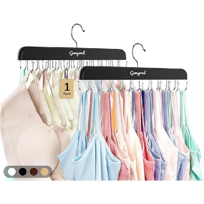 Bra Hanger for Closet, Tank Top Hangers 2 Pack w/20 Hooks Holds 40 Bras, Capacity Foldable Wood Space Saving Hanger, 360°Rotating Closet Organizers