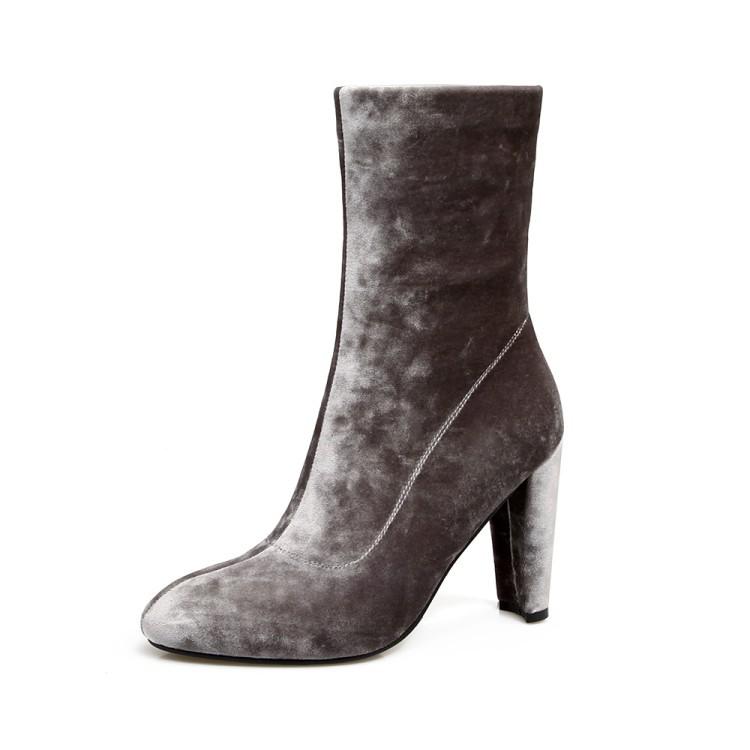 Модная теплая зимняя обувь женские бархатные ботильоны на тонком высоком каблуке короткие сапоги на платформе плюшевые меховые молнии зимние боты женские свадебные туфли