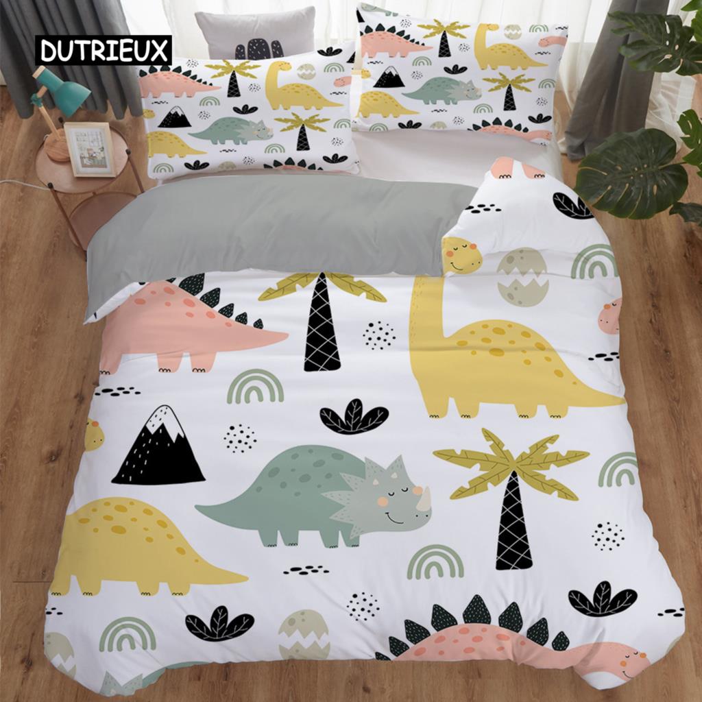 Cartoon Dinosaur Duvet Cover Animal Bedding Set Microfiber 3D Print Comforter Cover For Kids Girl Boy Bedroom Double Single Size
