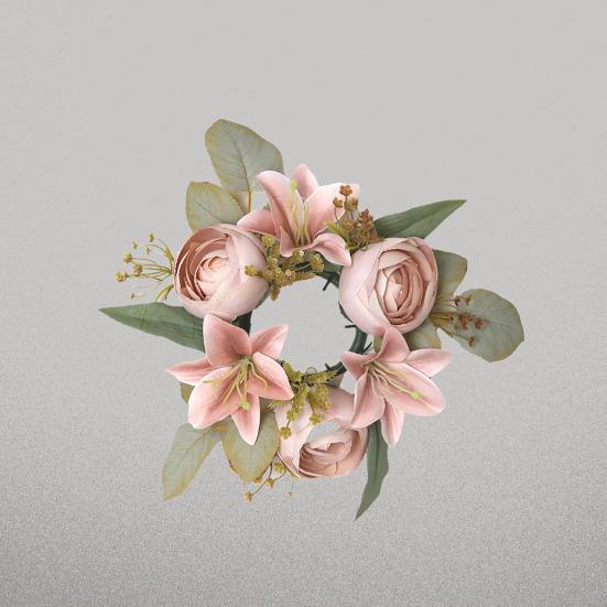 Мини Искусственный Венок Кольцо для Свечи Реалистичная Искусственная Лилия Роза Гирлянда с Пластиковой Основой Декор для Свечи Вина Свадьбы Вечеринка Украшение Центр Стола