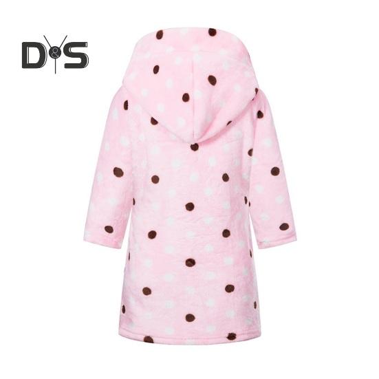 Фланелевый халат с капюшоном и завязкой на талии для девочек, мягкий пушистый банный халат для детей, теплый банный халат с принтом, капюшоном и карманами