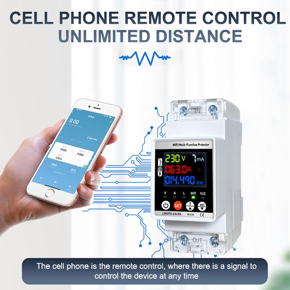 Tuya WiFi Energy Meter, 63A Multifunction Smart Energy Meter Circuit Breaker Overcurrent Protection