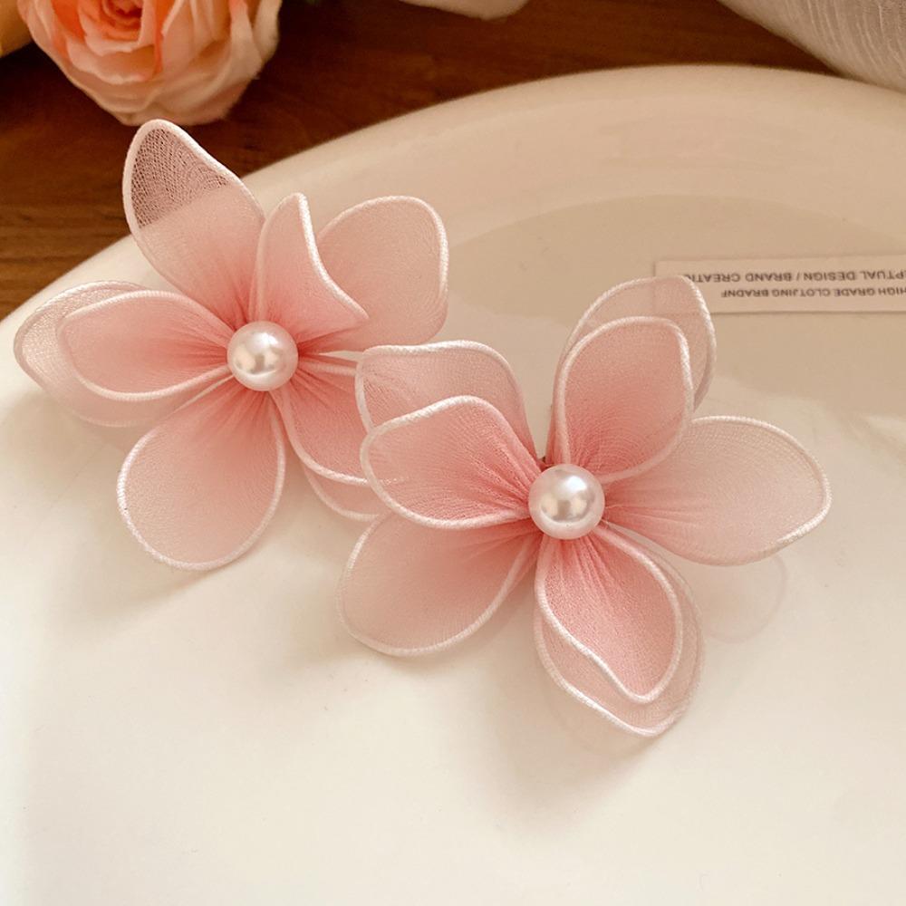 Iron Wire Iron Mesh Flower Earrings Big Floral Exaggerated Women Floral Ear Studs Pearl Jewelry Accessories Ladies Stud Earrings