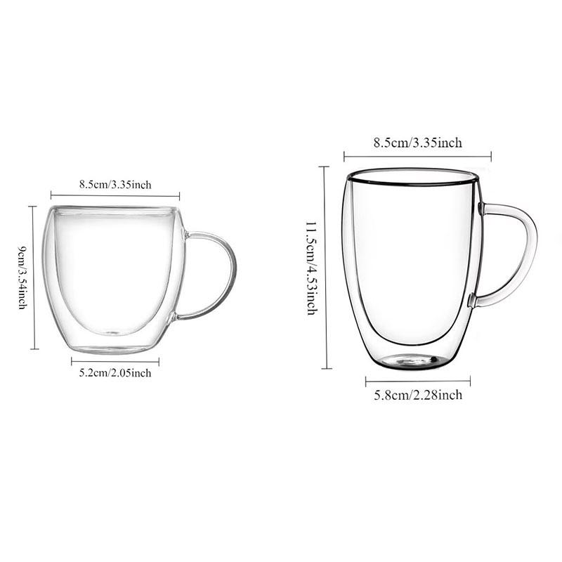 2pcs Double Bottom Wall Glass Coffee Cup Transparent Heat-resistant Water Cup Premium Mocha Latte Mugs Wedding Christmas Gift