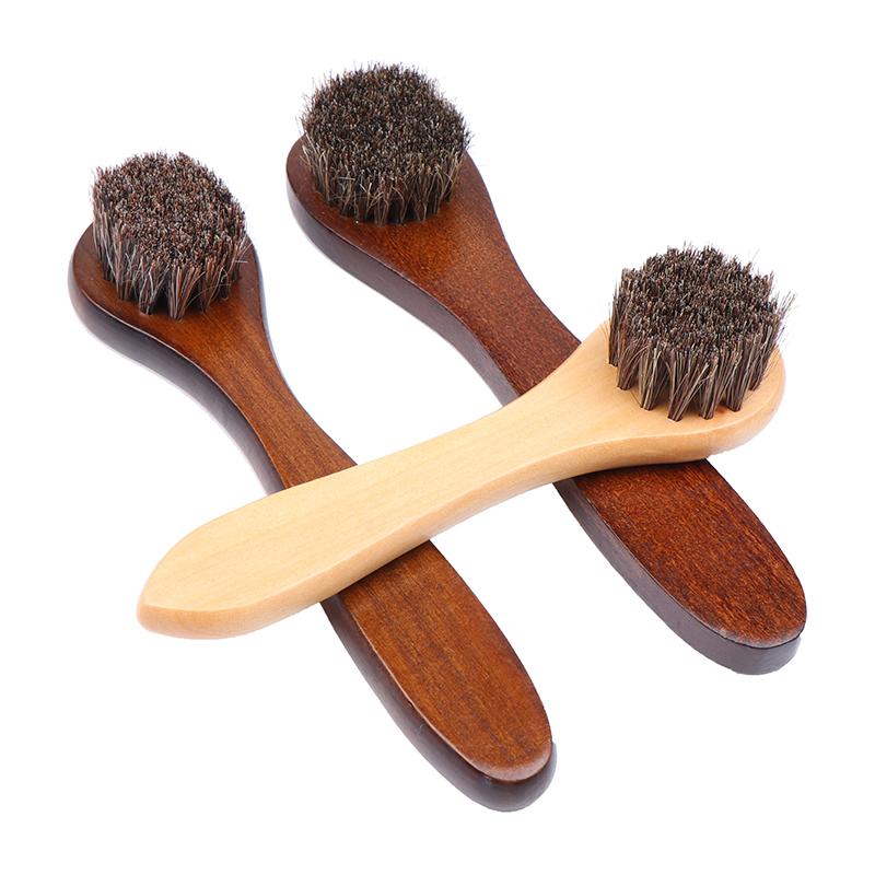 1Pc Shoe Boot Polish Shine Cleaning Dust Removal Durable Shoe Brush Long Wood Handle Bristle Horse Hair Brush