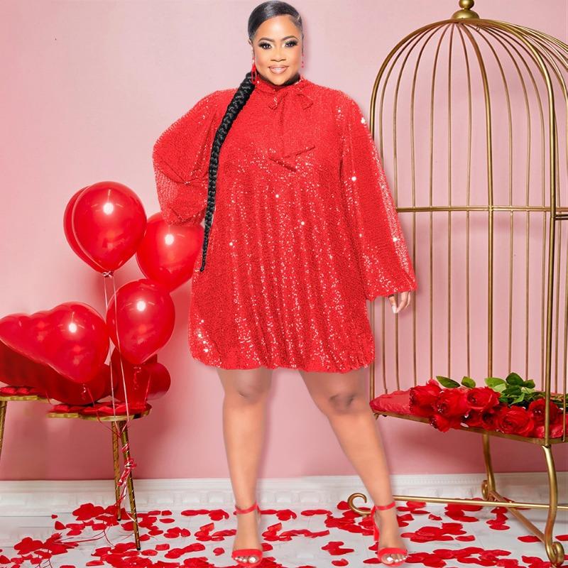 Women's Loose Sequin Long Sleeve Dress Short Dress Party