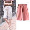 Новые модные шорты, женские летние легкие брюки с высокой талией, широкие брюки, повседневные брюки средней длины, прямые, большого размера, с эластичной талией, для женщин
