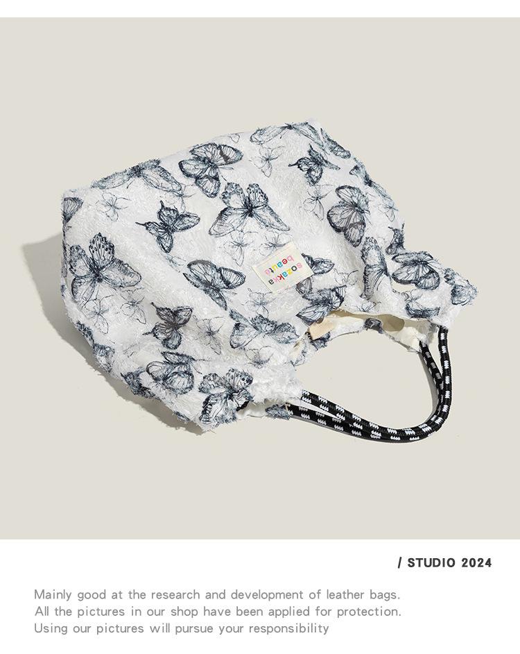 Элегантная холщовая сумка-тоут Mao Yun с кружевной бабочкой - Женская большая весенне-летняя сумка