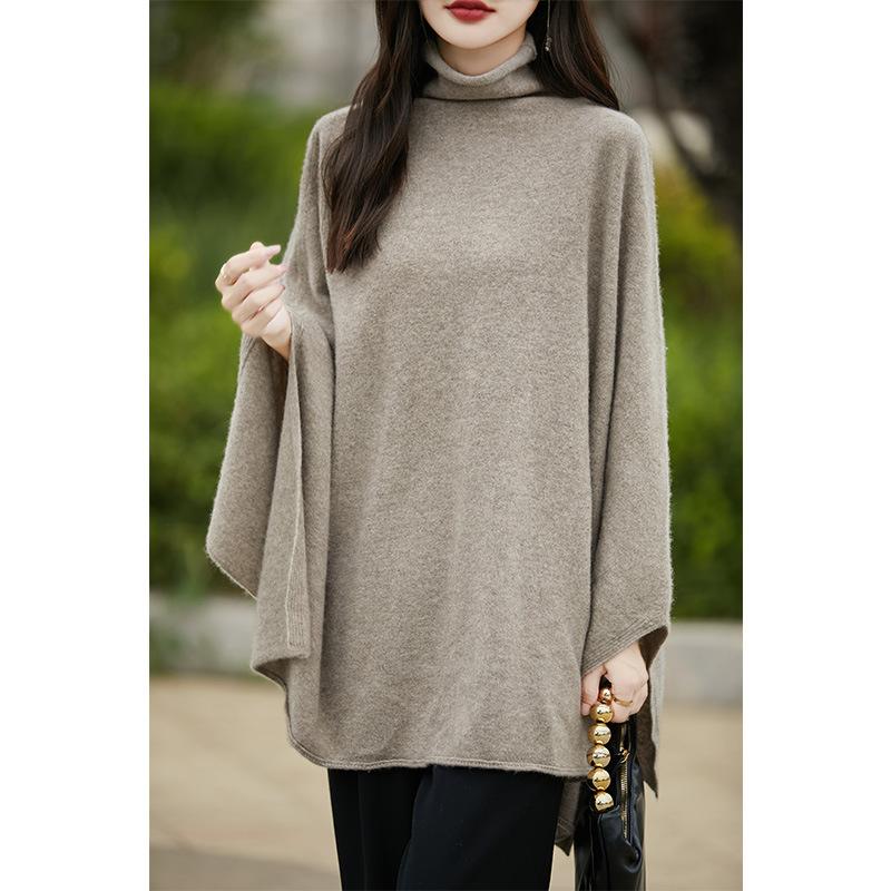 Spring Autumn Wool High Neck Shawl Women's Medium-Length Korean Version of Sleeveless Casual Pullover Wool Cape Jacket
