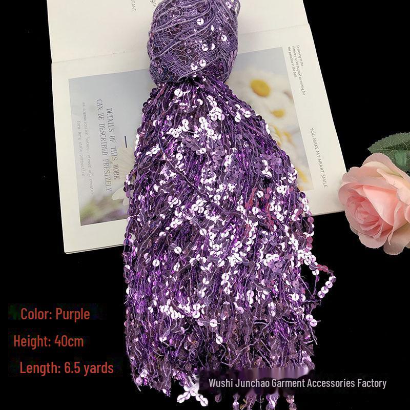 Отделка сценического костюма кружевом с пайетками и кисточками 40 см, 5,9 метра