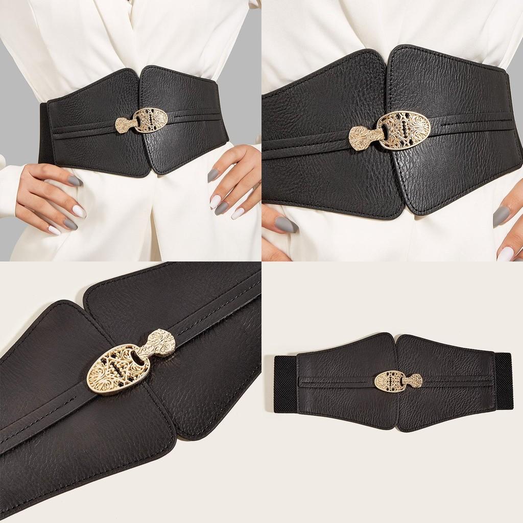 Fashion Gold Buckle Decoration Women Casual Black Faux Leather Belt For Dress And Coat Fashion Accessory