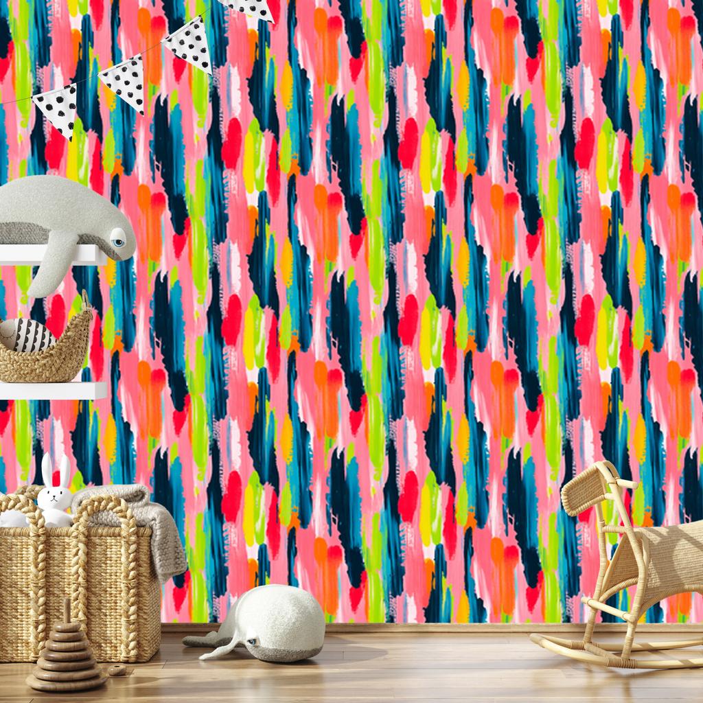 Brushstrokes wallpaper powder pink and navy blue 50x1000
