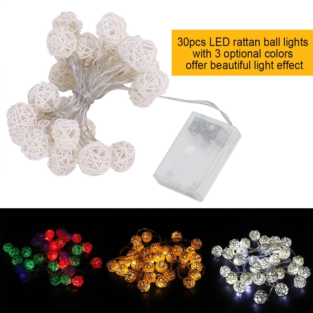 Гирлянда из ротангового шара, 30 светодиодов, ночник на батарейках, подвесной декор