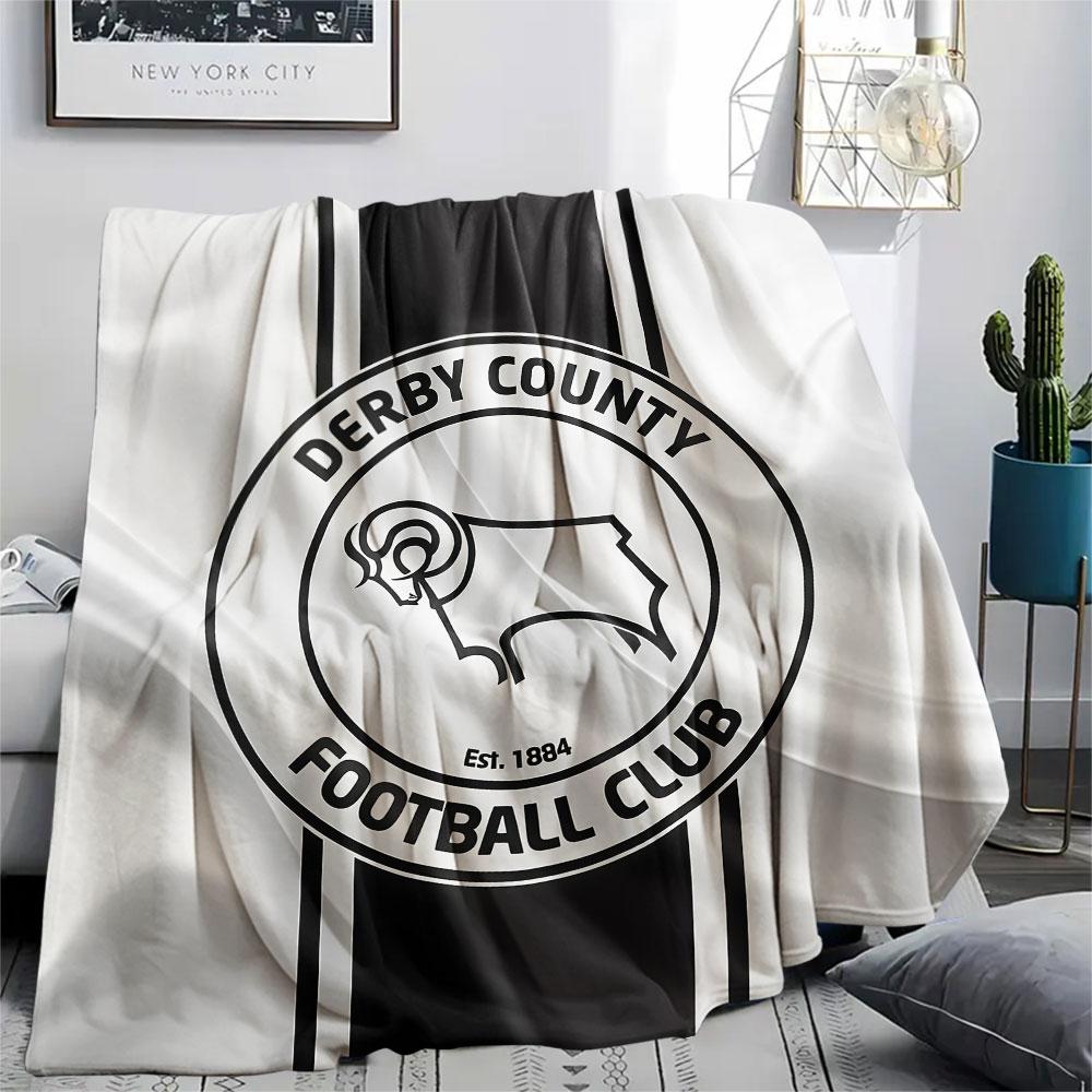 Фланелевое одеяло с принтом логотипа Derby County FC, мягкий плед для спальни и дивана, моющееся, сувениры для футбольных фанатов, отличный подарок.