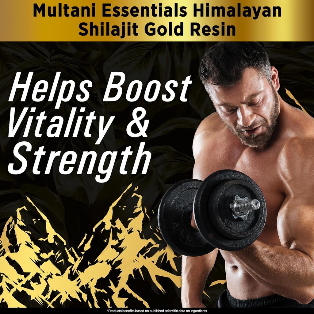 Multani Essentials Гималайский Мумиё Золотая Смола 20 г 1 Упаковка Аюрведическая Смесь Смол с Травами и Экстрактом Золота Поддержка Жизненных Сил