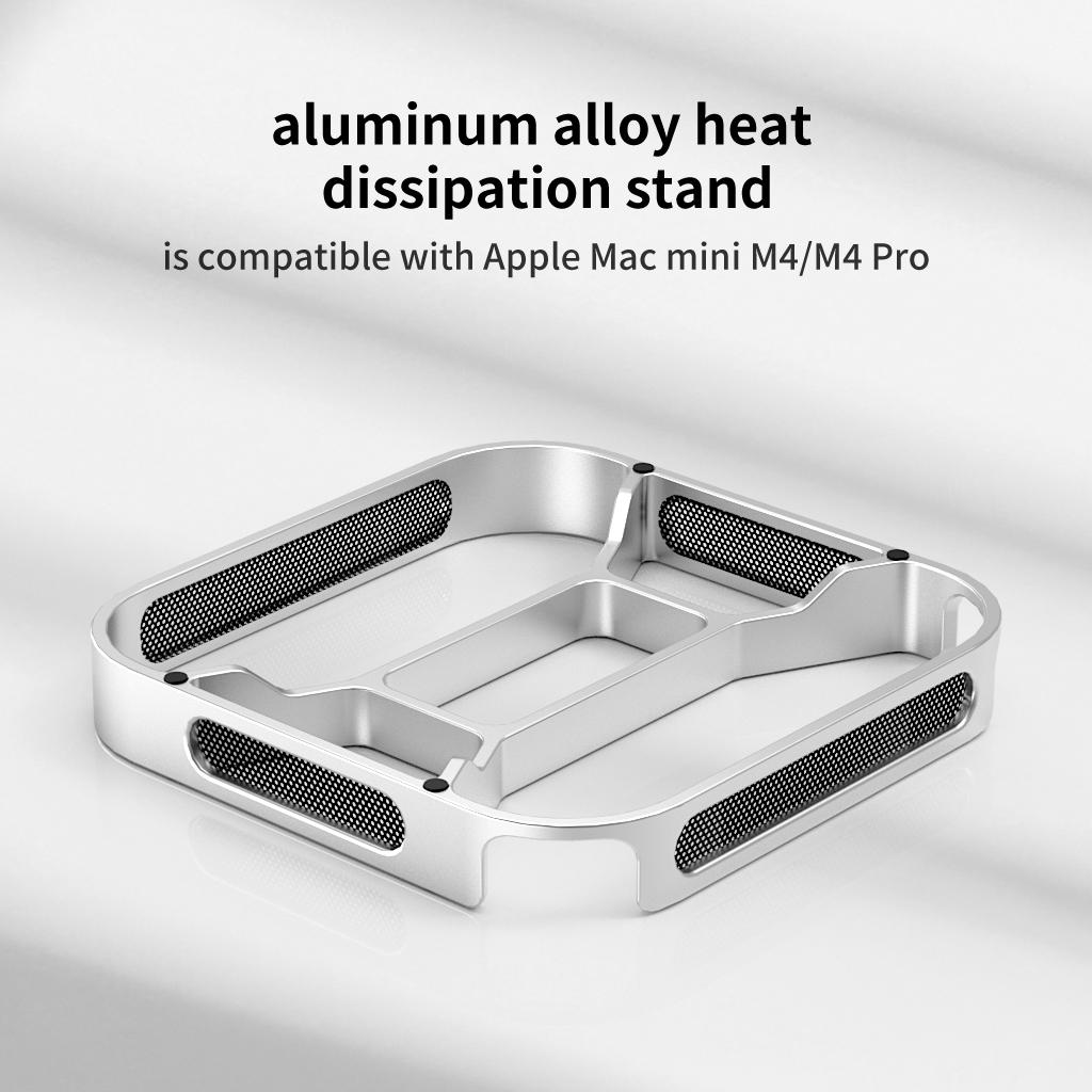 Desktop Stand Computer Riser Dustproof Base Heat Dissipation Bracket Aluminum Alloy Cooling Holder Dock for Mac mini M4/M4 Pro