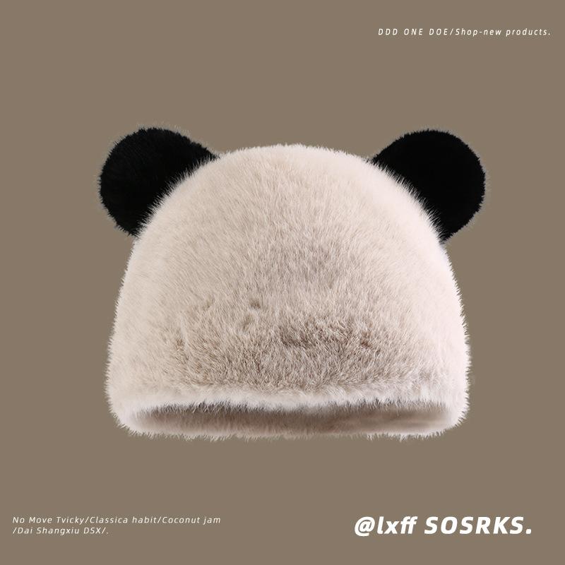 Плюшевая шапка с медвежьими ушками для женщин на зиму Новая милая, уменьшающая возраст, панама из европейской норки, универсальная теплая шапка