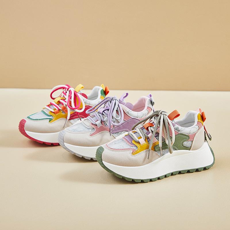 Весенние дышащие сетчатые кроссовки на толстой подошве для женщин, повседневная спортивная обувь на шнуровке, удобные женские кроссовки для активного отдыха