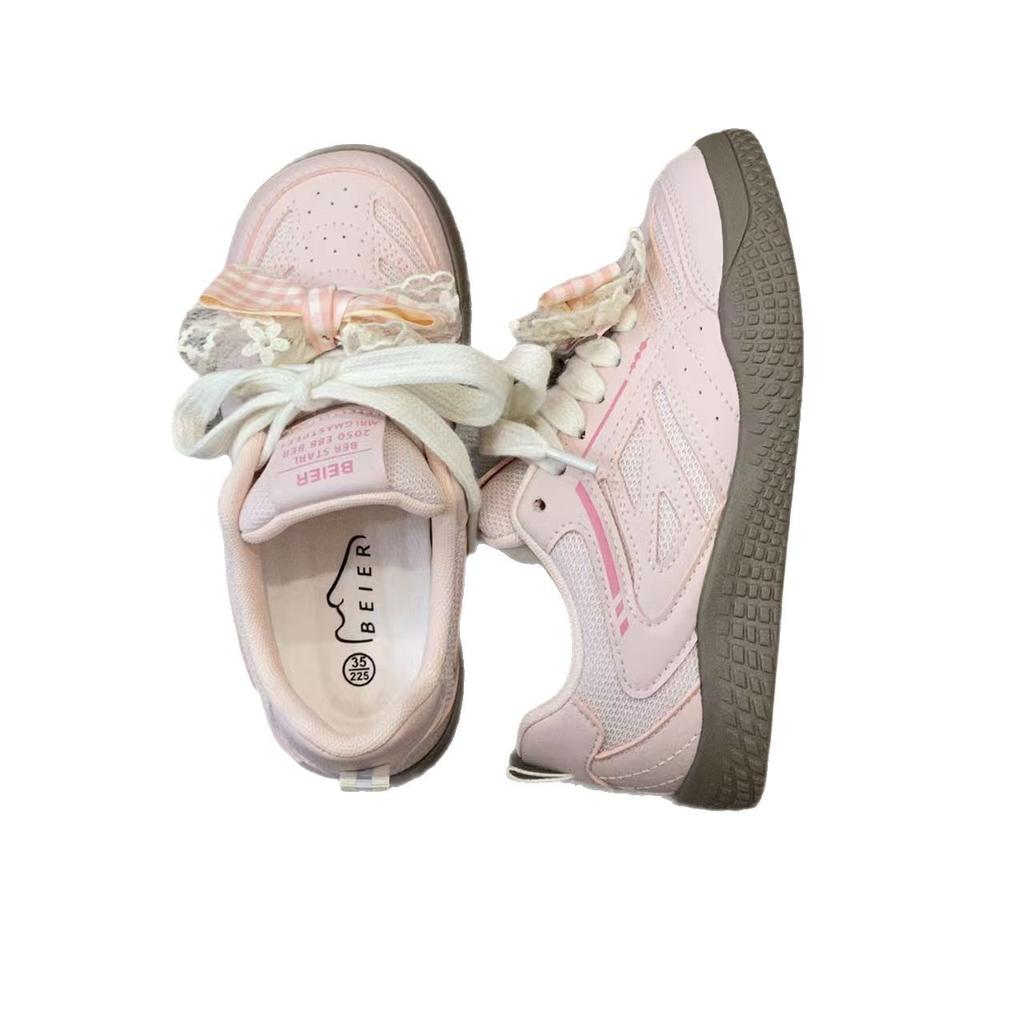 Niche Design Sense Casual Sports Shoes 2025 Spring and Autumn New Pink Board Shoes Women's Popular Korean Versatile White Shoes