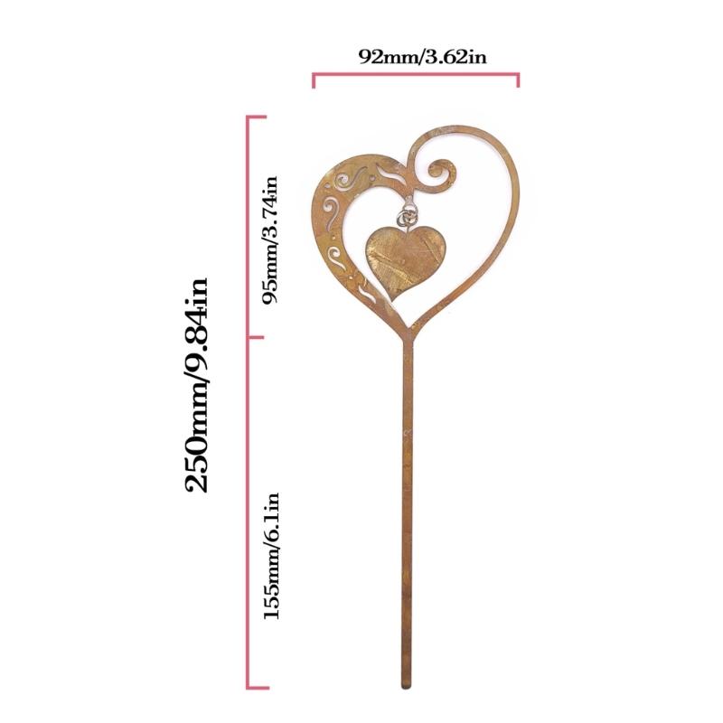 Heart Shape Rusty Iron Garden Stake Weather Prevent Ground Stake Outdoor Decors For Wedding Gift Lawn Patios Iron Art