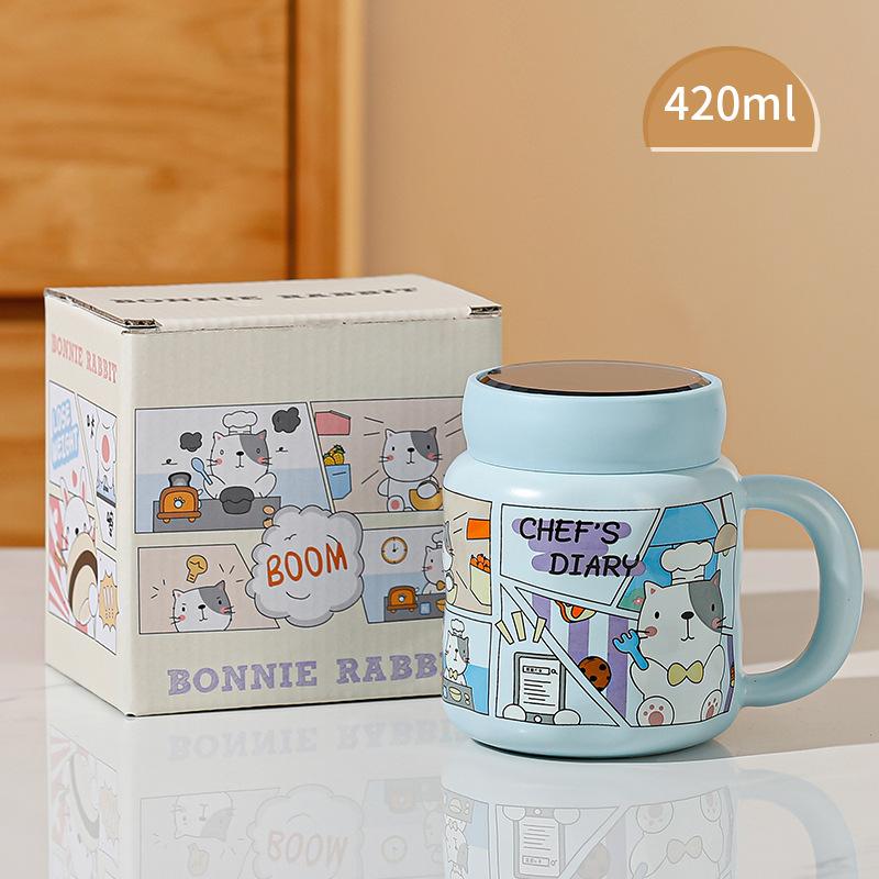 Cute Mug with Lid Spoon High Value Ceramic Water Cup Color Box for Girls Cartoon Office Couple Cup for Home Use