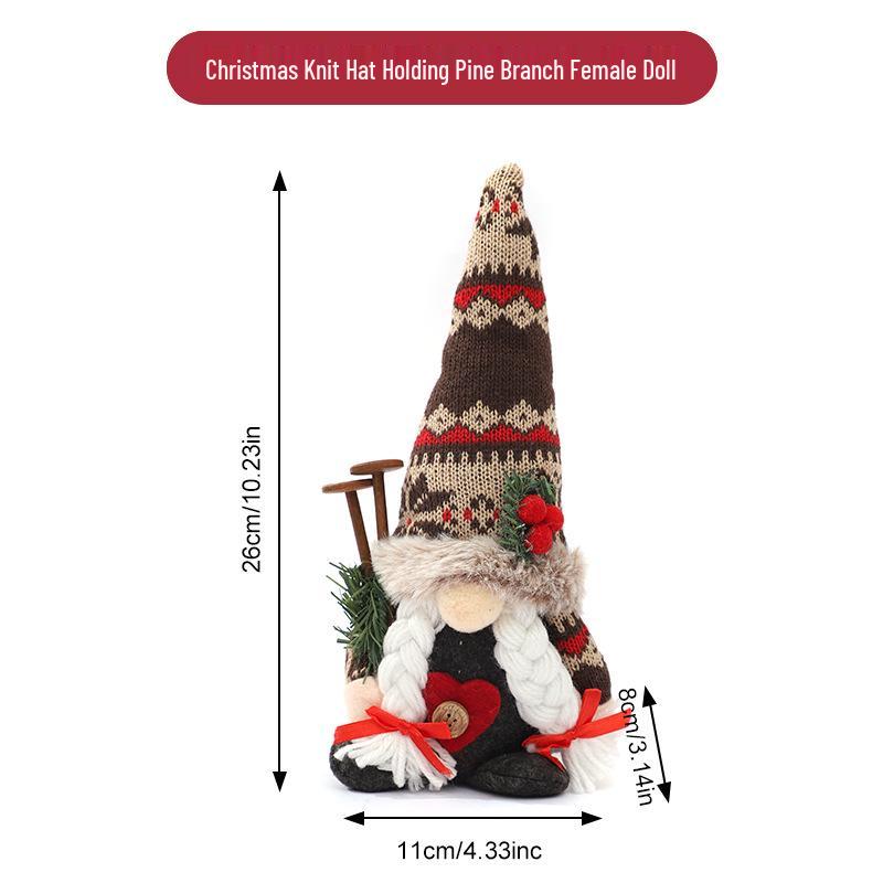 Новая Рождественская вязаная шапка с веткой сосны и украшением Рудольф - Праздничный подарок для вечеринки, игрушка
