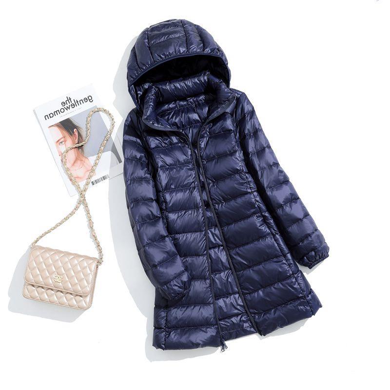 FASHION  Light Down Jacket Women's Medium  Long Fattened Plus Size Removable Cap Lightweight Ultra-thin Jacket Tide Clothes