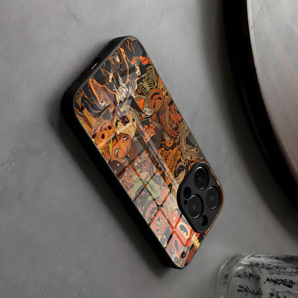 Счастливый Страшный Хэллоуин Чехол для Телефона Стекло Для IPhone17 Air 16 15 17 14 Pro Max 13 12 11 X Японская Анимация XS XR Plus Для Samsung