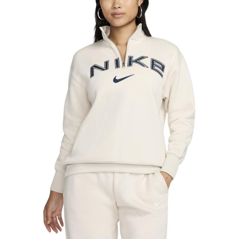 Nike Спортивная одежда Phoenix Флис Логотип FW24 Повседневная спортивная куртка-пуловер с длинным рукавом Женские куртки Бело-кремовый FV7680-104