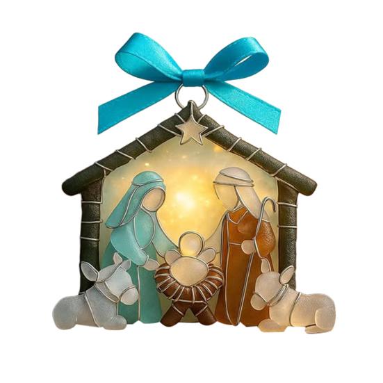 Стеклянный Рождественский Подвесной Орнамент Морское Стекло Рождество Иисуса 2D Акриловая Подвесная Декорация Рождественская Елка Праздничный Религиозный Подвес