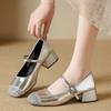 Fashion Women's Shoes Mary Janes Women's High Heels Elegant Dress Pumps Women Bling Buckle Strap Square Heel Shoes Ladies