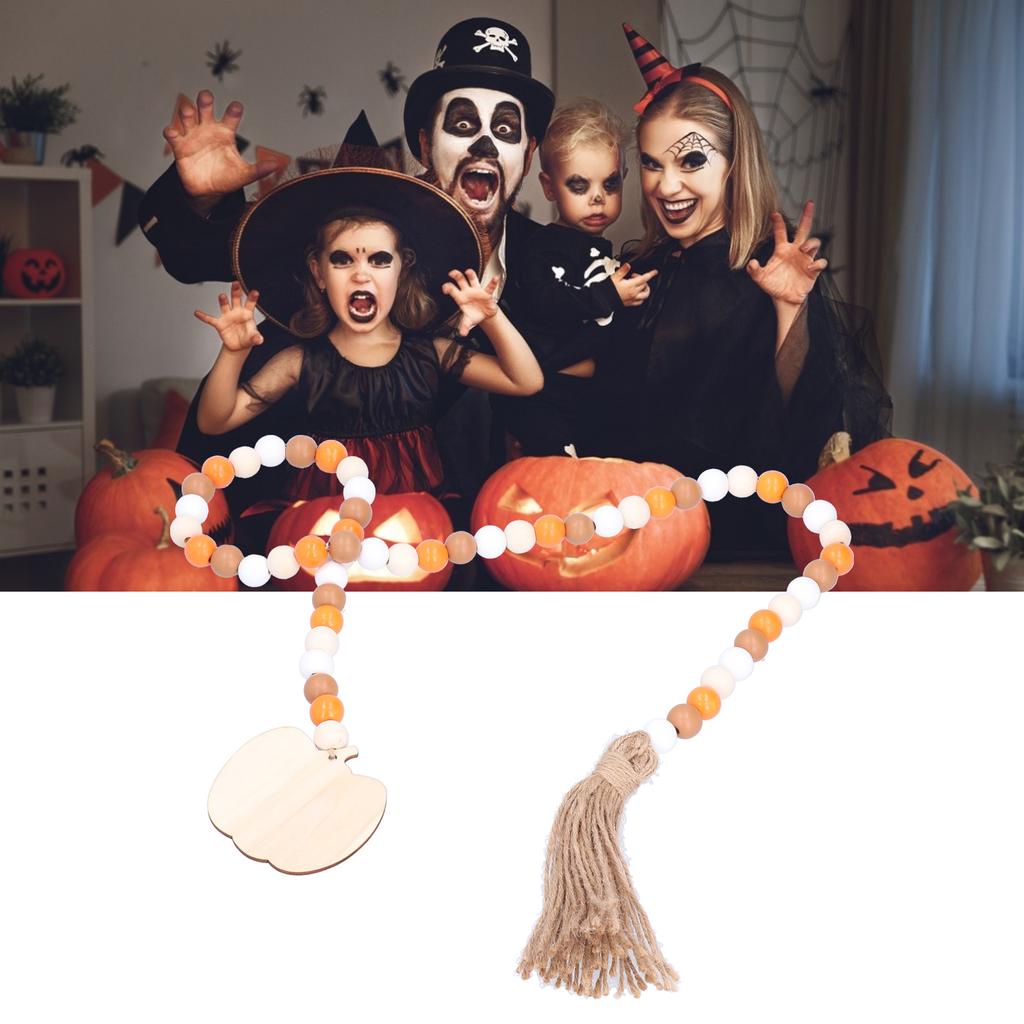 Wood Bead Garland with Tassels Wooden Rustic Bead Ornament for Home Decoration and Festival Decorati