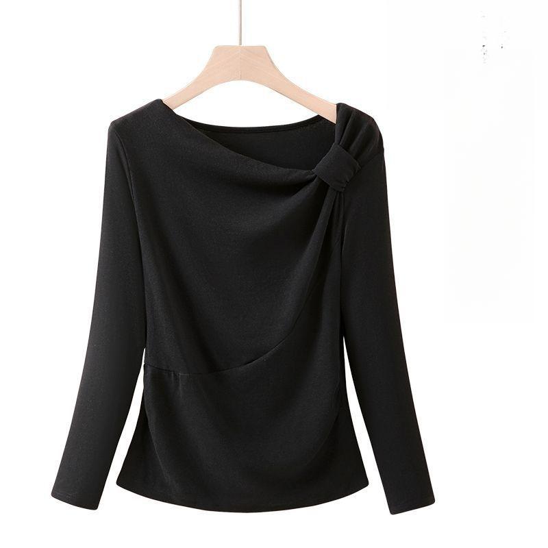 Fashion Large Size Long Sleeve New Oblique Neck T-Shirt Bottom Slim Top Women