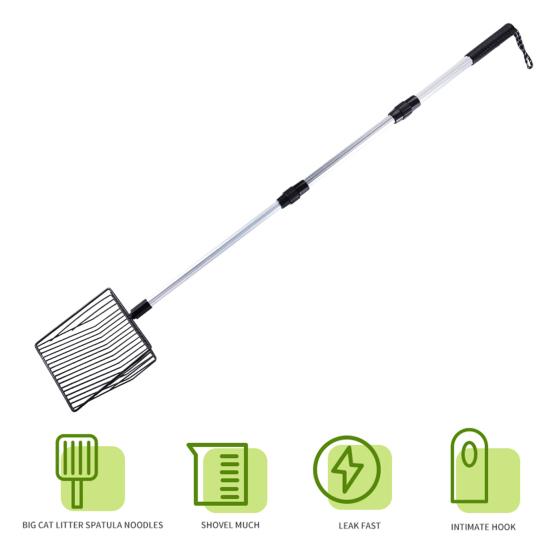 Металлический совок для кошачьего туалета, многоразовая сверхмощная лопата для просеивания со съемной регулируемой длинной ручкой для собак в курятнике