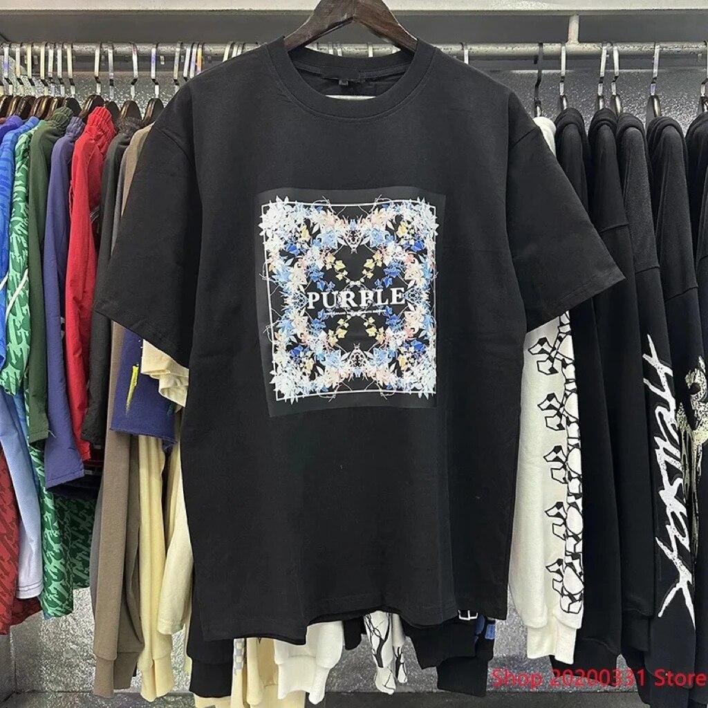 Хлопковая футболка для унисекса, люксовый бренд, с коротким рукавом, новые фиолетовые топы с принтом, модная трендовая футболка с круглым вырезом, одежда в стиле Харадзюку, уличная одежда