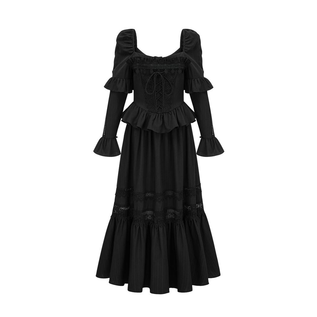 Платье с квадратным вырезом, темпераментное, с длинными рукавами, приталенное